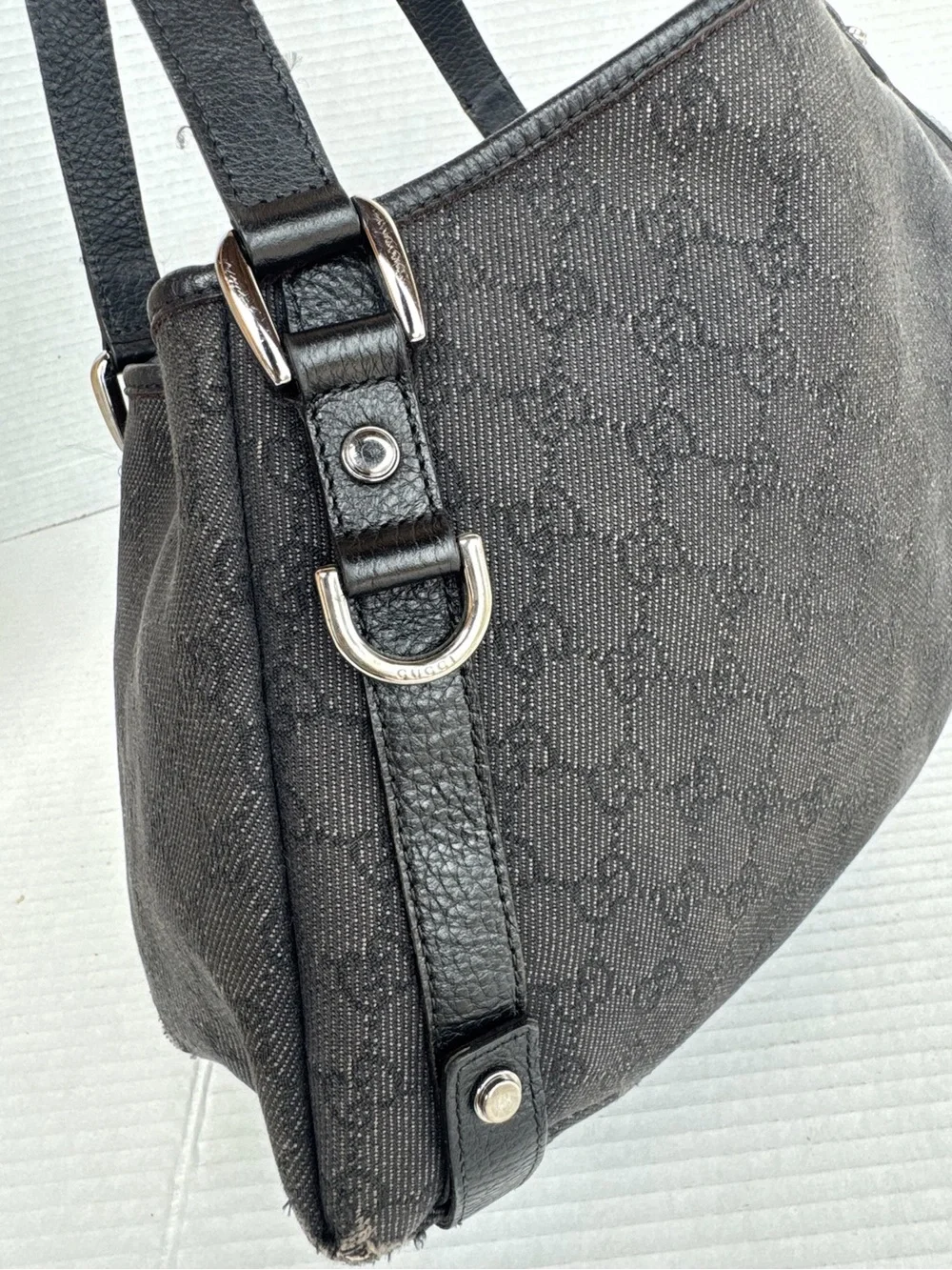 Authentic Gucci Abbey D-Ring Black GG Canvas Shoulder Bag